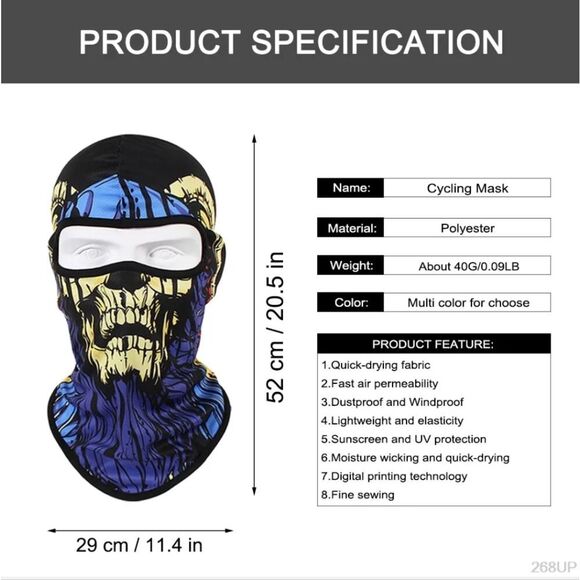 Tactical Skull Ghost Printed Full Face Mask Balaclava Halloween Ski Motorcycle - Picture 6 of 6